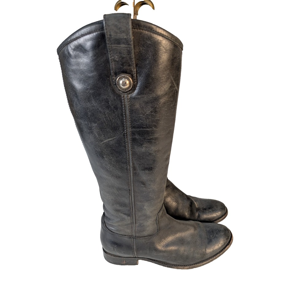 Frye Melissa Button Women's Black Leather Knee-High Riding Pull-On Boots 7.5 B